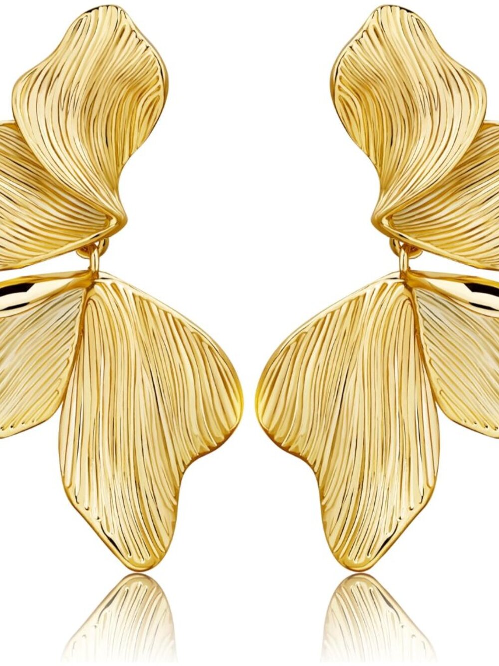 Gold Statement Earrings For Women 18K Gold Plated Sectored Flower Leaf Shell Ang